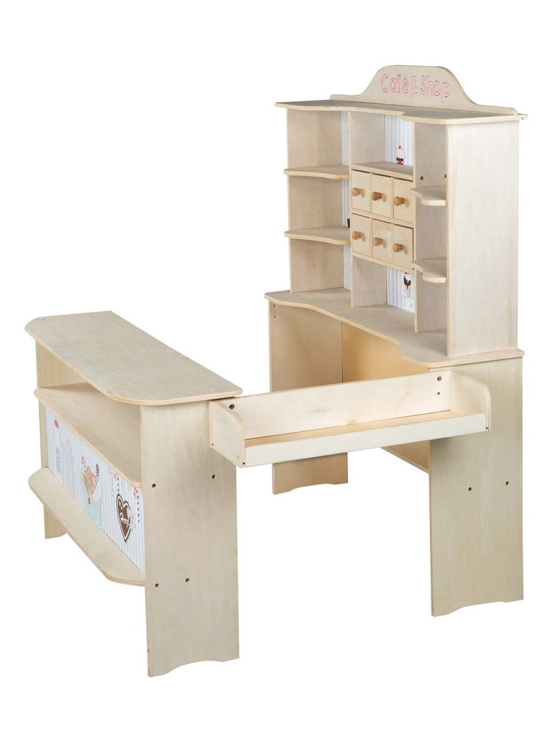 Marchande enfant en bois avec caisse enregistreuse et accessoires 'Café & Shop' ROBA Multicolore - Kiabi