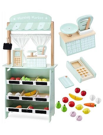 Marchande et théâtre 2-en-1 en bois pour enfant mamabrum