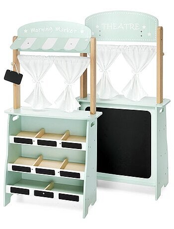 Marchande et théâtre 2-en-1 en bois pour enfant mamabrum