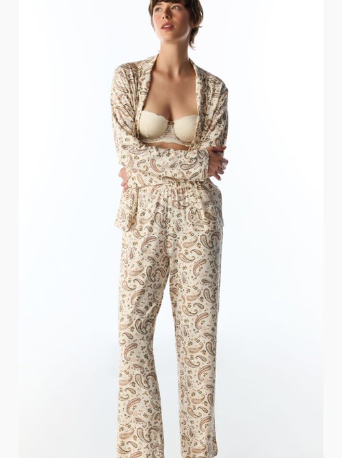 Margot pyjamaset met print en sjaalmotief, lange mouwen, overhemd en broek penti - Kiabi Margot pyjamaset met print en sjaalmotief, lange mouwen, overhemd en broek penti - Kiabi