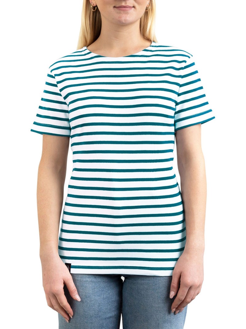 Marinière 'Breizh Océan' Homme ou Femme, T-shirt rayé mixte manches courtes Blanc/Jean - Kiabi