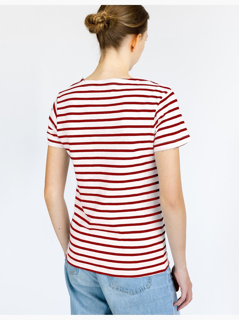 Marinière 'Breizh Océan' Homme ou Femme, T-shirt rayé mixte manches courtes Blanc/Rouge - Kiabi