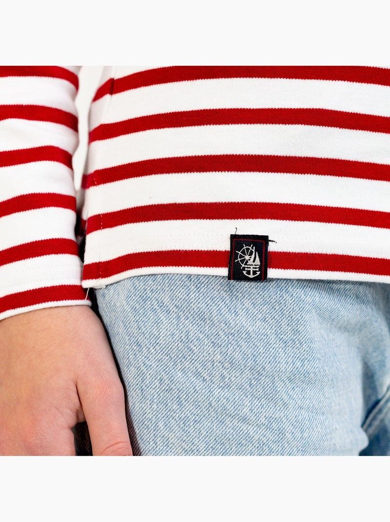 Marinière 'Breizh Océan' Homme ou Femme, T-shirt rayé mixte manches courtes Blanc/Rouge - Kiabi