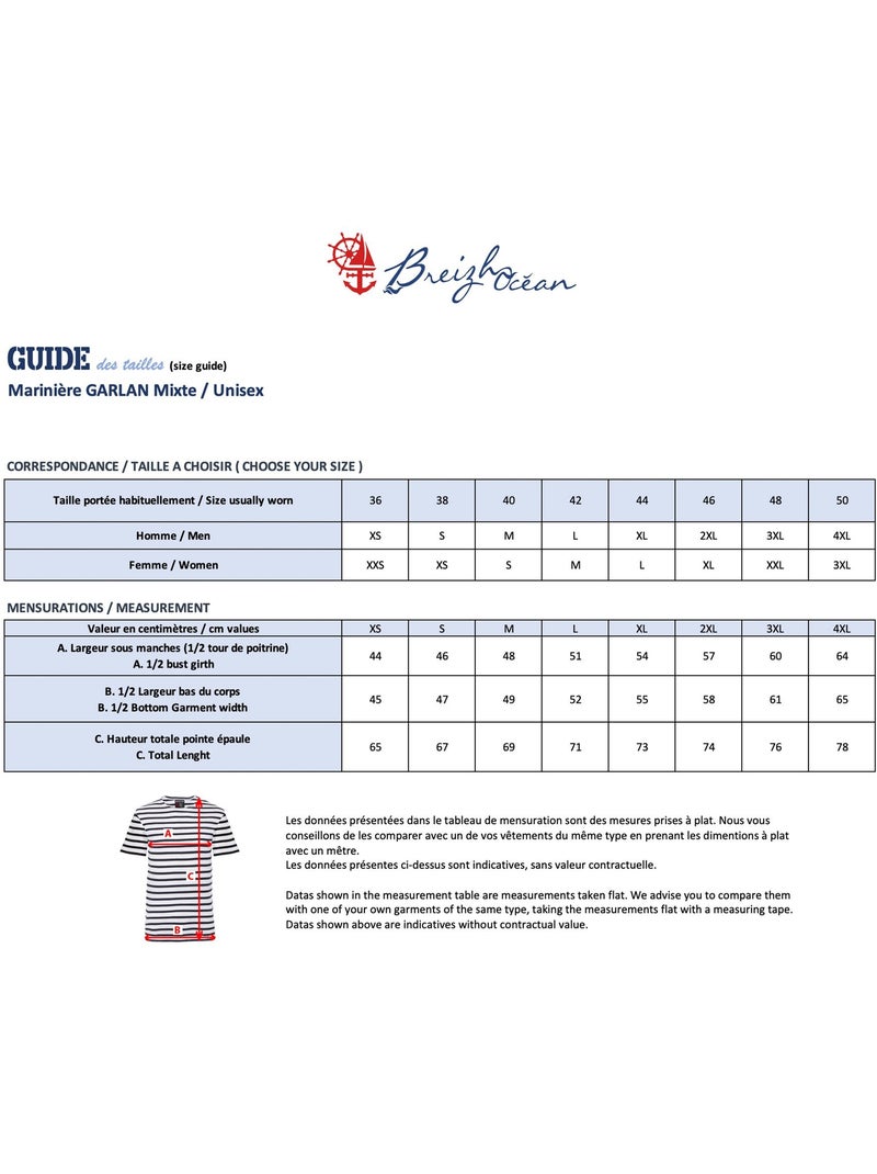 Marinière 'Breizh Océan' Homme ou Femme, T-shirt rayé mixte manches courtes Blanc/Rouge - Kiabi