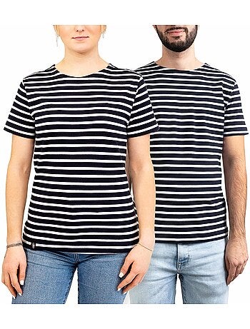 Marinière 'Breizh Océan' Homme ou Femme, T-shirt rayé mixte manches courtes