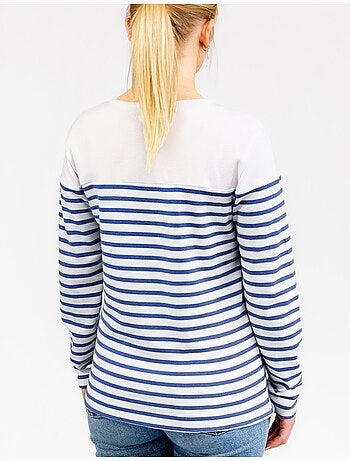 Marinière 'Breizh Océan', T-Shirt rayé Manches Longues, épais en Coton Bio - Mixte, Homme ou Femme