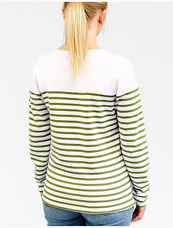 Marinière 'Breizh Océan', T-Shirt rayé Manches Longues, épais en Coton Bio - Mixte, Homme ou Femme