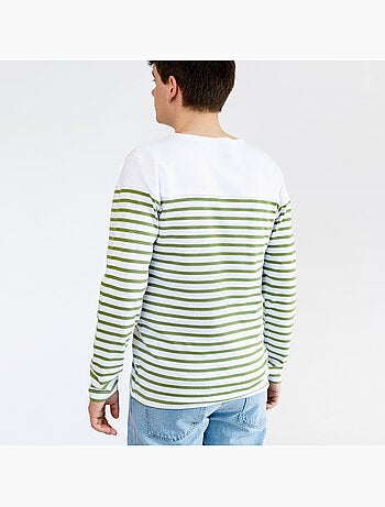 Marinière 'Breizh Océan', T-Shirt rayé Manches Longues, épais en Coton Bio - Mixte, Homme ou Femme