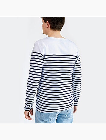 Marinière 'Breizh Océan', T-Shirt rayé Manches Longues, épais en Coton Bio - Mixte, Homme ou Femme