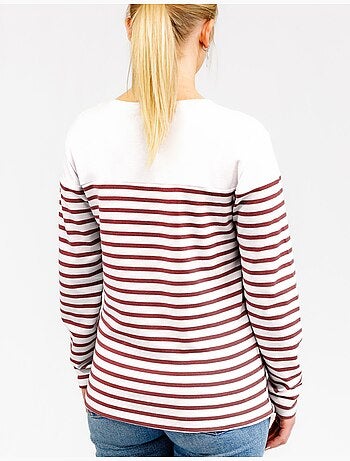 Marinière 'Breizh Océan', T-Shirt rayé Manches Longues, épais en Coton Bio - Mixte, Homme ou Femme