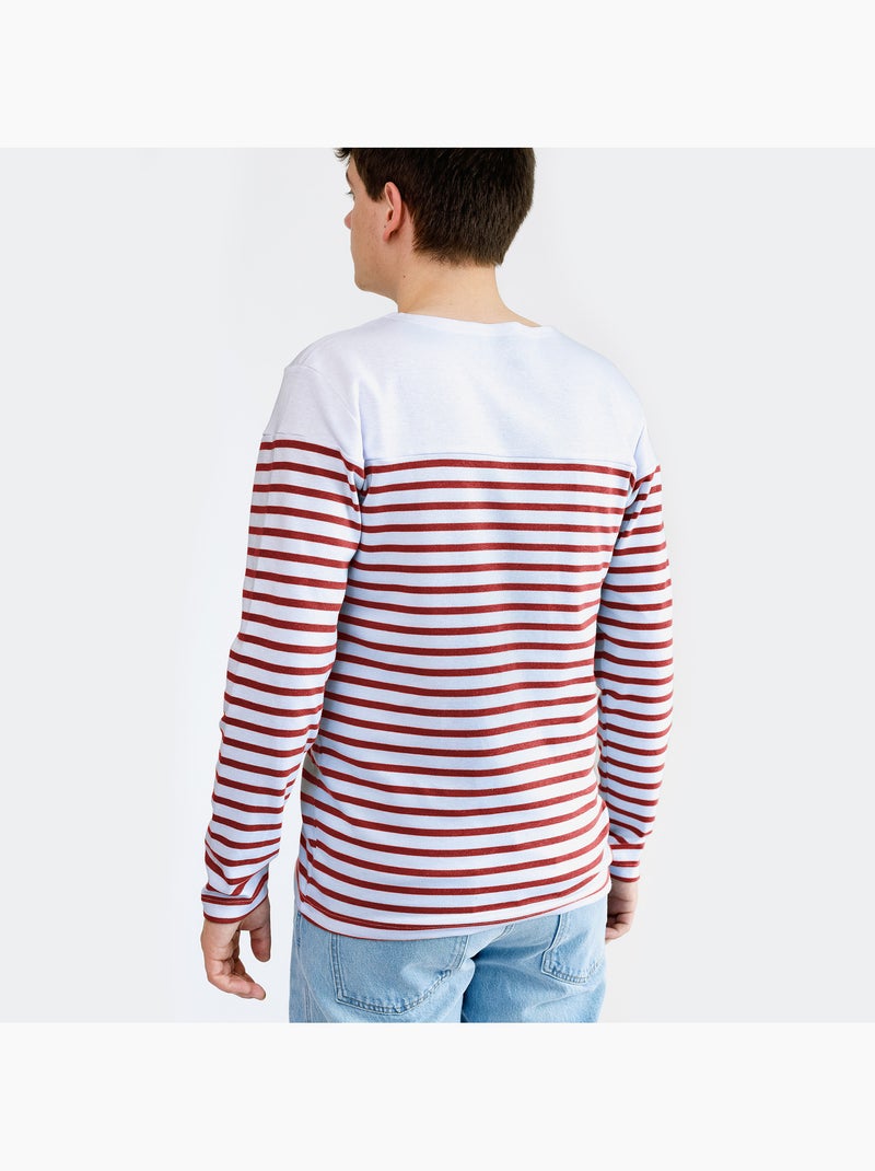 Marinière 'Breizh Océan', T-Shirt rayé Manches Longues, épais en Coton Bio - Mixte, Homme ou Femme Blanc/Rouge - Kiabi