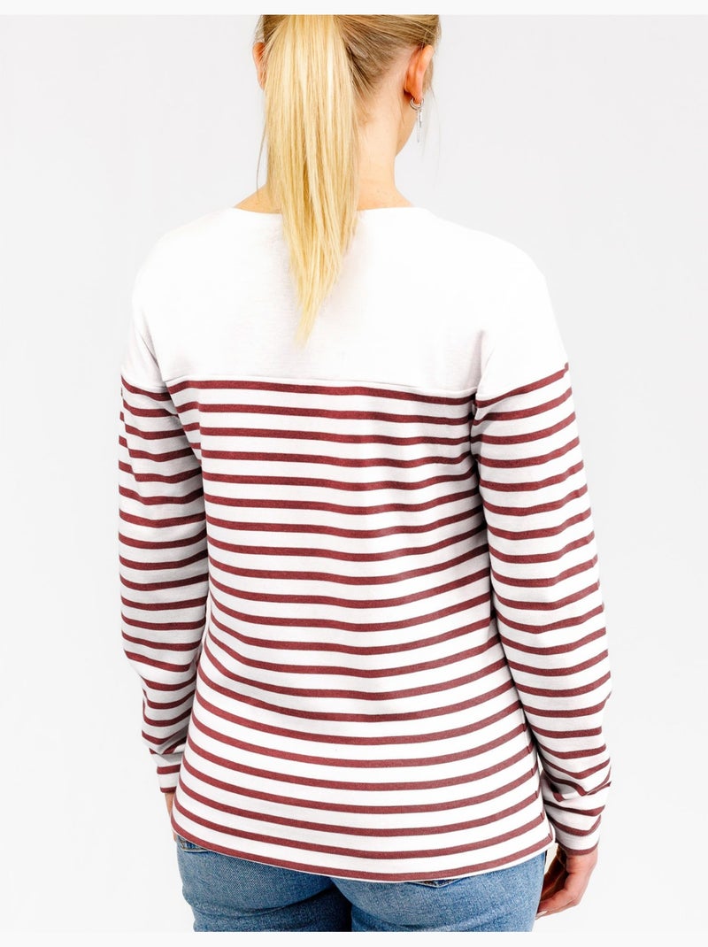 Marinière 'Breizh Océan', T-Shirt rayé Manches Longues, épais en Coton Bio - Mixte, Homme ou Femme Blanc/Rouge - Kiabi