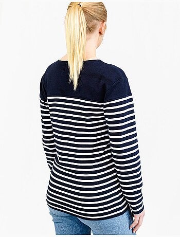 Marinière 'Breizh Océan', T-Shirt rayé Manches Longues, épais en Coton Bio - Mixte, Homme ou Femme