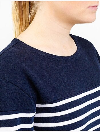 Marinière 'Breizh Océan', T-Shirt rayé Manches Longues, épais en Coton Bio - Mixte, Homme ou Femme