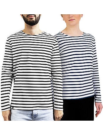 Marinière 'Breizh Océan', T-Shirt rayé mixte épais en Coton Bio, Homme ou Femme
