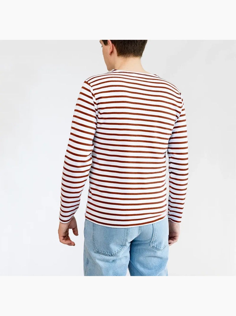 Marinière 'Breizh Océan', T-Shirt rayé mixte épais en Coton Bio, Homme ou Femme Blanc/Rouge - Kiabi