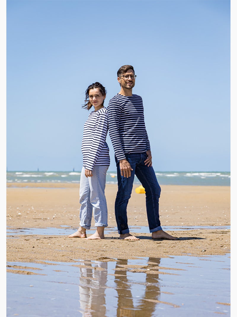 Marinière 'Breizh Océan', T-Shirt rayé mixte épais en Coton Bio, Homme ou Femme Blanc/Rouge - Kiabi