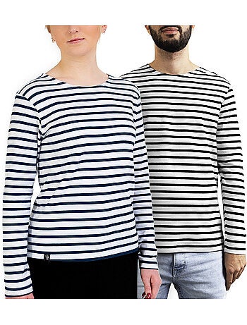 Marinière 'Breizh Océan', T-Shirt rayé mixte épais en Coton Bio, Homme ou Femme