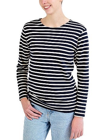 Marinière 'Breizh Océan', T-Shirt rayé mixte épais en Coton Bio, Homme ou Femme