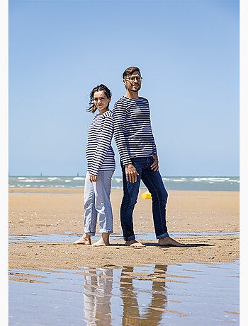 Marinière 'Breizh Océan', T-Shirt rayé mixte épais en Coton Bio, Homme ou Femme