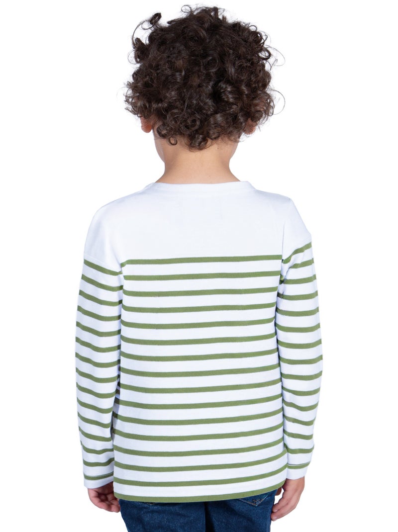 Marinière Coton BIO 'Breizh Océan', Tee Shirt Enfant Garcon ou Fille Manches Longues Blanc/Kaki - Kiabi