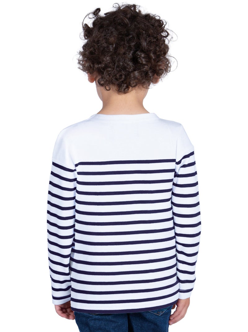 Marinière Coton BIO 'Breizh Océan', Tee Shirt Enfant Garcon ou Fille Manches Longues Blanc/Marine - Kiabi