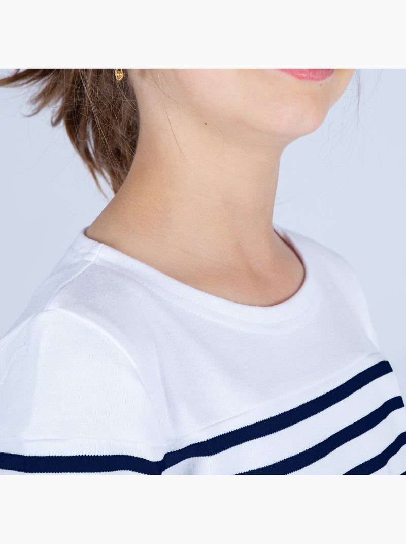 Marinière Coton BIO 'Breizh Océan', Tee Shirt Enfant Garcon ou Fille Manches Longues Blanc/Marine - Kiabi