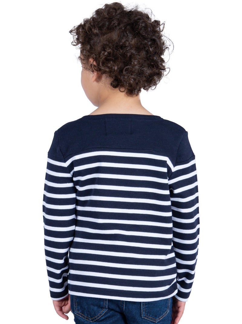 Marinière Coton BIO 'Breizh Océan', Tee Shirt Enfant Garcon ou Fille Manches Longues Marine/Blanc - Kiabi