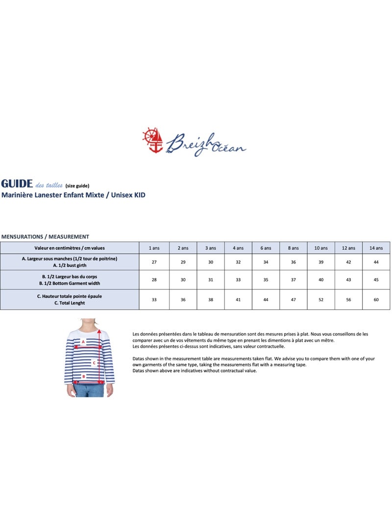 Marinière Coton BIO 'Breizh Océan', Tee Shirt Enfant Garcon ou Fille Manches Longues Marine/Rouge - Kiabi