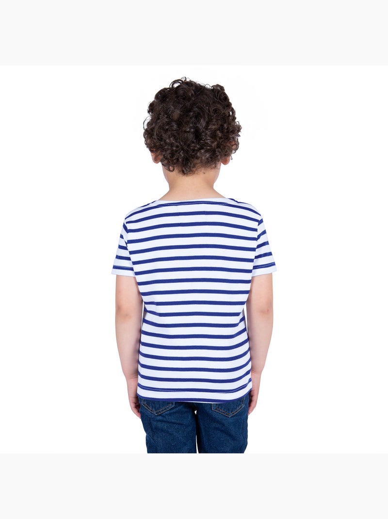 Marinière Coton BIO manches courtes 'Breizh Océan', tee shirt enfant mixte Blanc/Azur - Kiabi