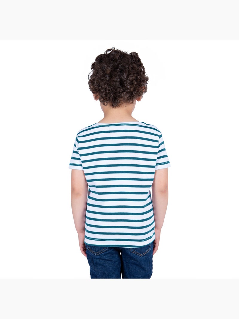 Marinière Coton BIO manches courtes 'Breizh Océan', tee shirt enfant mixte Blanc/Jean - Kiabi