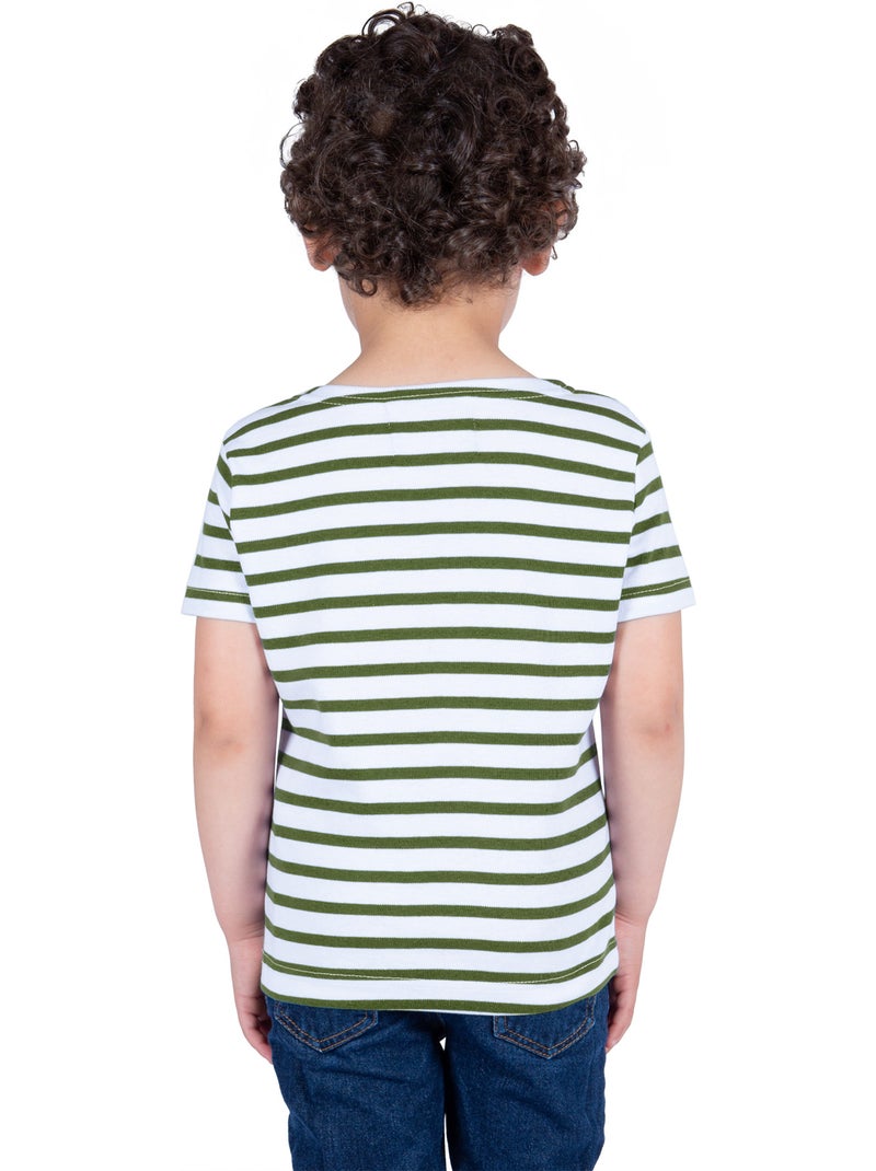 Marinière Coton BIO manches courtes 'Breizh Océan', tee shirt enfant mixte Blanc/Kaki - Kiabi