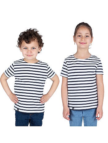 Marinière Coton BIO manches courtes 'Breizh Océan', tee shirt enfant mixte
