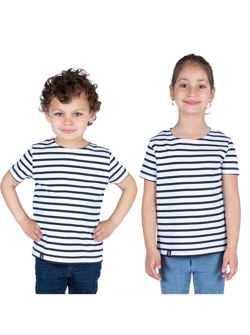 Marinière Coton BIO manches courtes 'Breizh Océan', tee shirt enfant mixte - Kiabi