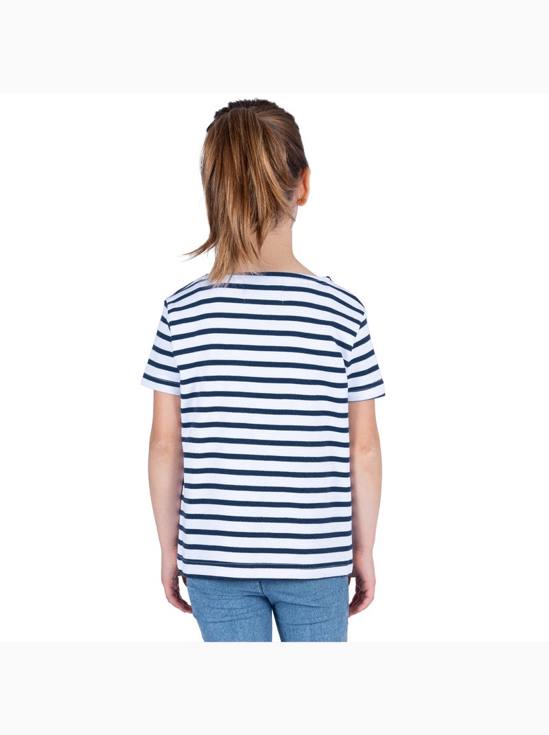Marinière Coton BIO manches courtes 'Breizh Océan', tee shirt enfant mixte Blanc/Marine - Kiabi