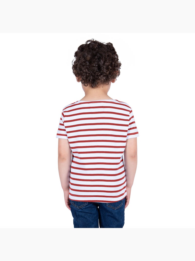 Marinière Coton BIO manches courtes 'Breizh Océan', tee shirt enfant mixte Blanc/Rouge - Kiabi