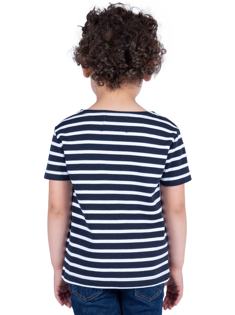 Marinière Coton BIO manches courtes 'Breizh Océan', tee shirt enfant mixte Marine/Blanc - Kiabi