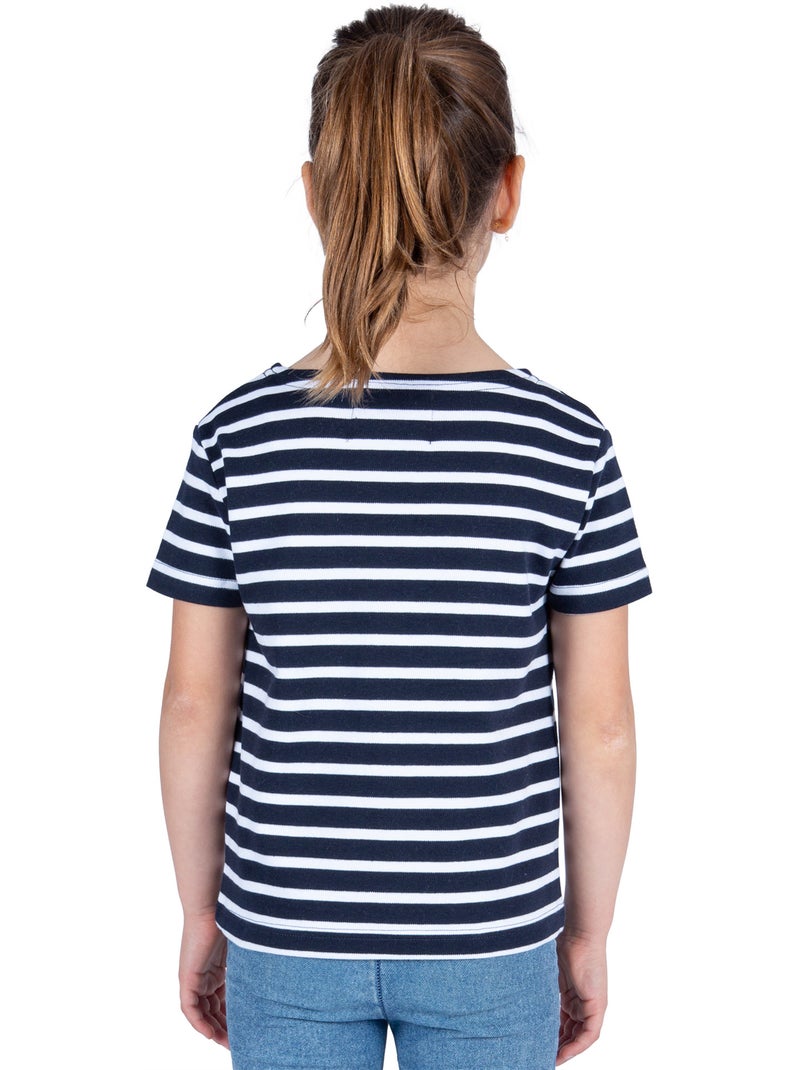 Marinière Coton BIO manches courtes 'Breizh Océan', tee shirt enfant mixte Marine/Blanc - Kiabi