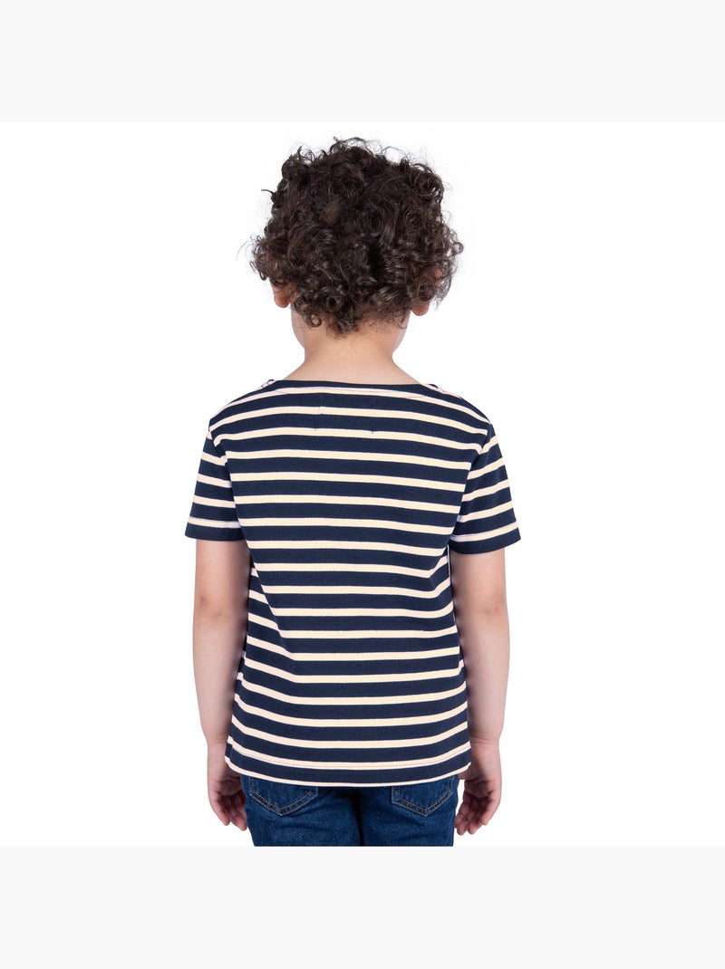 Marinière Coton BIO manches courtes 'Breizh Océan', tee shirt enfant mixte Marine/Ecru - Kiabi
