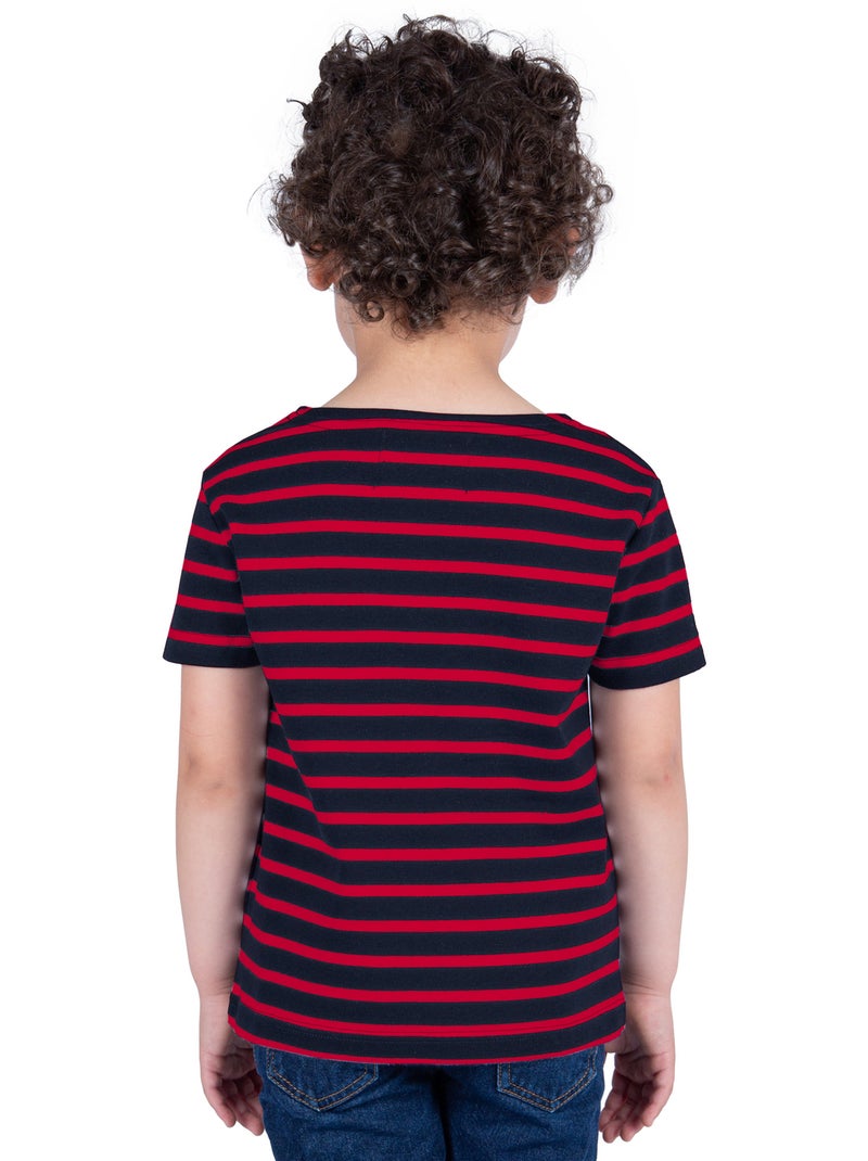 Marinière Coton BIO manches courtes 'Breizh Océan', tee shirt enfant mixte Marine/Rouge - Kiabi