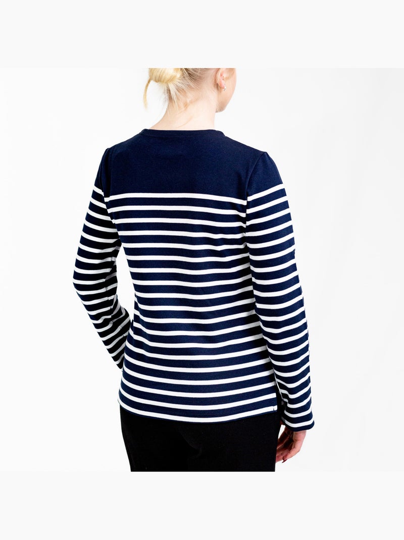 Marinière Femme Coton Bio Épais PIRIAC - Tee Shirt Manches Longues Rayé Marine/Blanc - Kiabi
