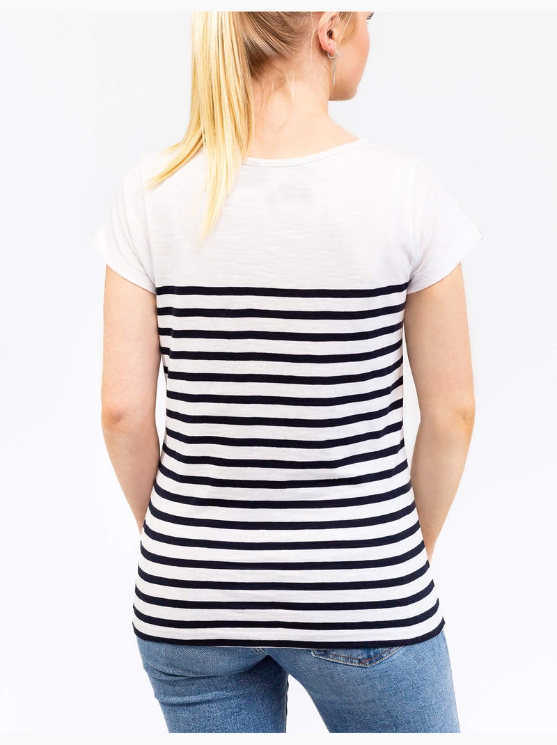 Marinière femme en coton léger 'breizh océan', t-shirt à rayures femme Blanc/Marine - Kiabi
