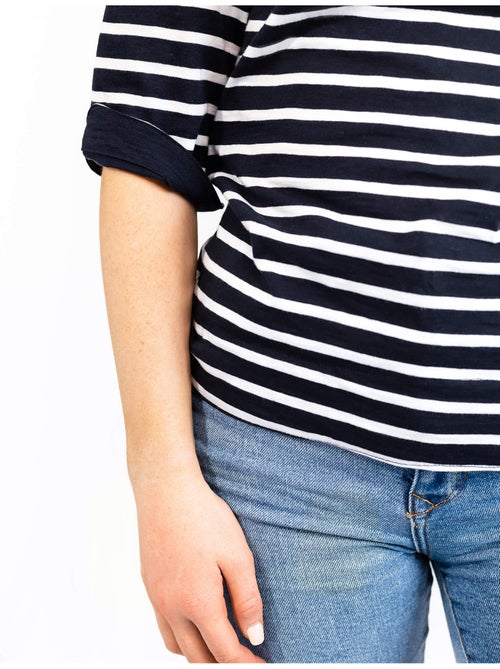 Marinière femme manches 3/4 'breizh océan', t-shirt à rayures coupe ajustée - Kiabi
