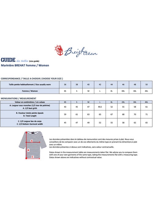Marinière femme manches 3/4 'breizh océan', t-shirt à rayures coupe ajustée - Kiabi