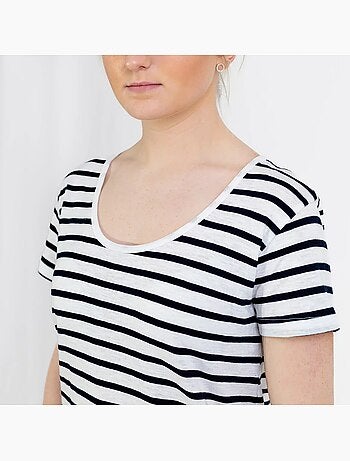 Marinière Manches Courtes 'Breizh Océan', T-shirt Été, 100% Coton léger