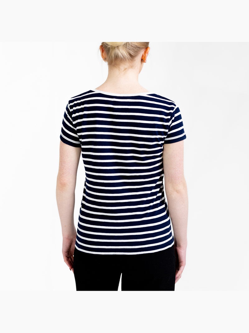 Marinière Manches Courtes 'Breizh Océan', T-shirt Été, 100% Coton léger Marine/Blanc - Kiabi