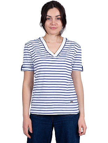 Marinière manches courtes Femme en Coton Bio 'Breizh Océan', Tshirt femme Rayé