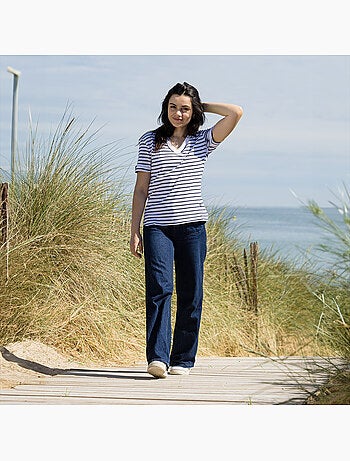 Marinière manches courtes Femme en Coton Bio 'Breizh Océan', Tshirt femme Rayé
