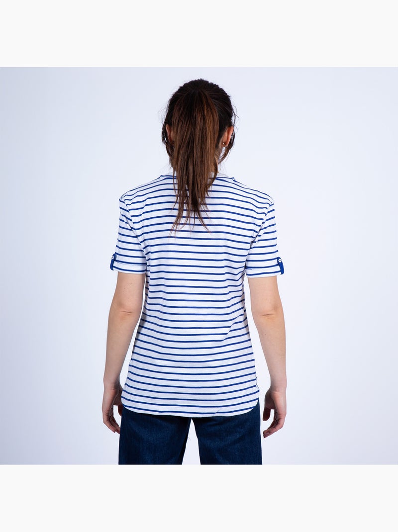 Marinière manches courtes Femme en Coton Bio 'Breizh Océan', Tshirt femme Rayé Blanc/Azur - Kiabi