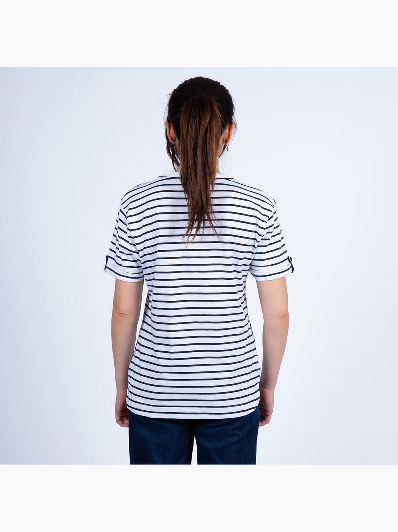 Marinière manches courtes Femme en Coton Bio 'Breizh Océan', Tshirt femme Rayé Blanc/Marine - Kiabi